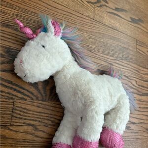 J.O.A. White Unicorn Plush with Pink and Rainbow Details